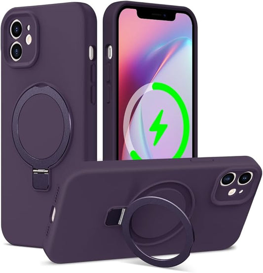 ZHK Liquid Silicone Designed for iPhone 12 Case with Magnet Stand, [Precise Camera Lens Protection][Mil-Grade Drop Shockproof][Soft Anti-Scratch Microfiber Lining] Slim Fit Cover, Purple