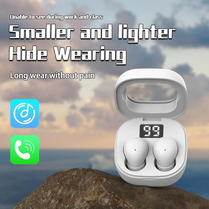 Invisible Mini Earbuds for Work and Sleep, Best for Small Ear Canals, Bluetooth 5.3, 24 Hours Battery Life (White)