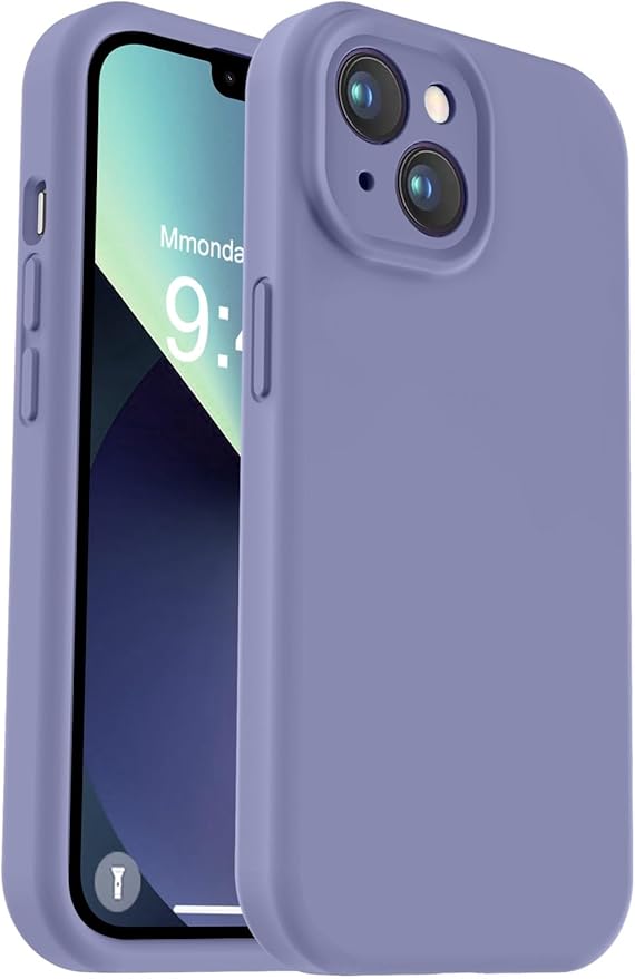 Vooii Compatible with iPhone 13 Case, Liquid Silicone Upgrade [Camera Protection] [Soft Anti-Scratch Microfiber Lining] Shockproof Phone Case for iPhone 13 6.1 inch - Lavender Grey