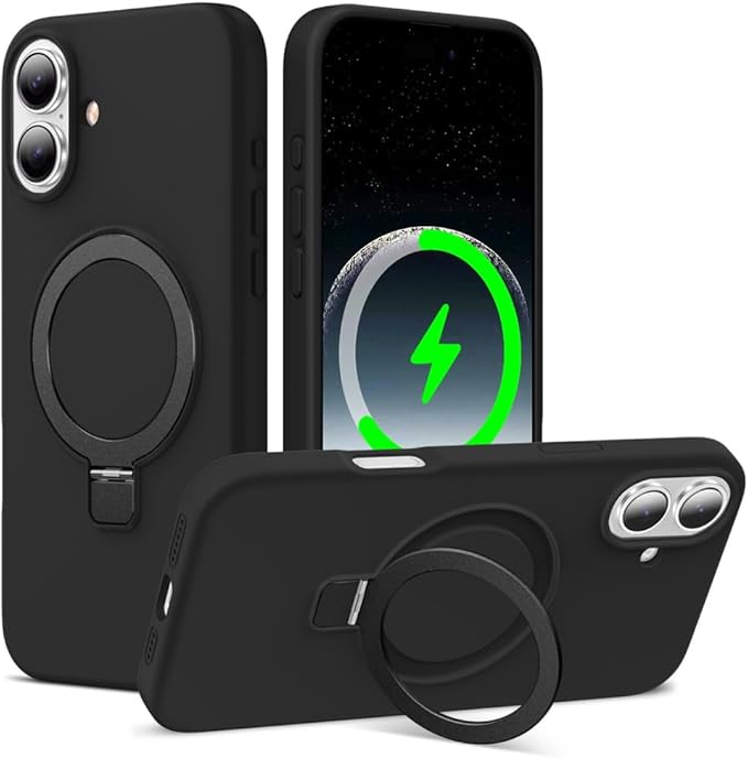 ZHK Liquid Silicone Designed for iPhone 17 Case with Magnet Stand, [Precise Camera Lens Protection][Mil-Grade Drop Shockproof][Soft Anti-Scratch Microfiber Lining] Slim Fit Cover, Black