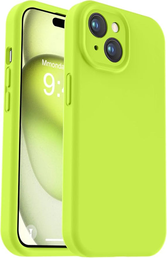 Vooii Compatible with iPhone 15 Case,Upgrade Defender Liquid Silicone,[Enhanced Camera Protection][Soft Anti-Scratch Microfiber Lining] Shockproof Phone Case for iPhone 15 6.1 inch - Fluorescent Green