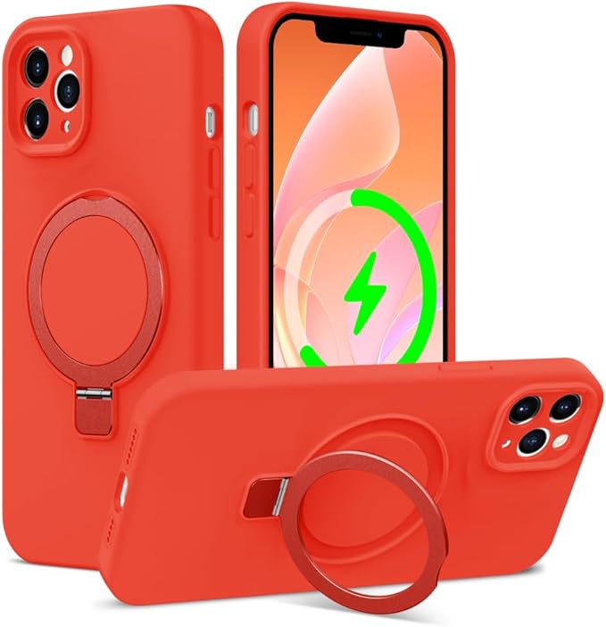 ZHK Liquid Silicone Designed for iPhone 12 pro max Case with Magnet Stand, [Precise Camera Lens Protection][Mil-Grade Drop Shockproof][Soft Anti-Scratch Microfiber Lining] Slim Fit Cover, Red