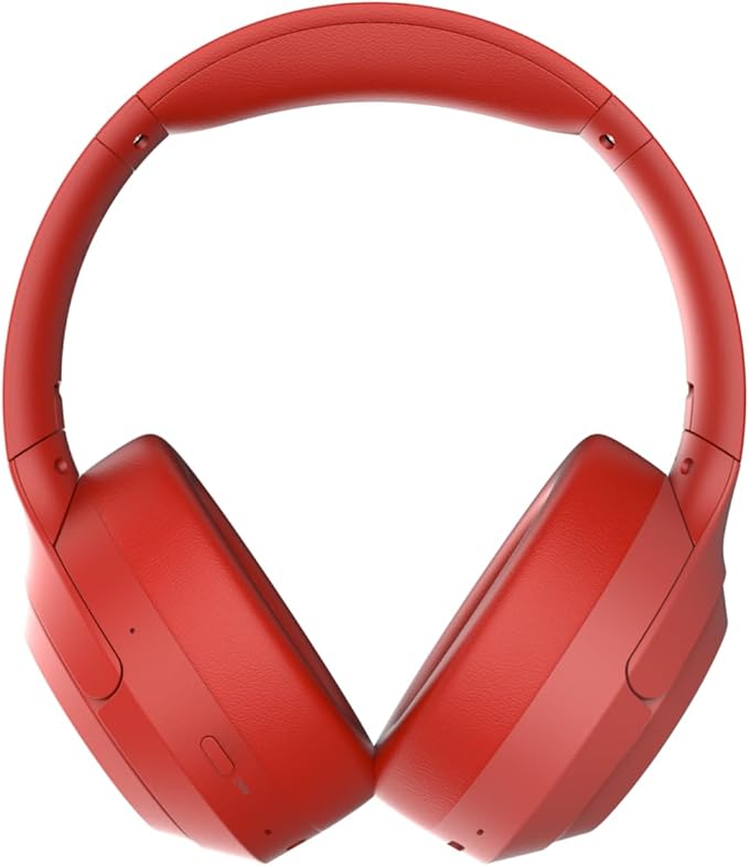 Riwbox Hybrid Active Noise Cancelling Headphones, Wireless Over Ear Bluetooth Headset, 60H Playtime, High-Fidelity, Foldable, Comfort&Immersion for Work/Commuting (Red)