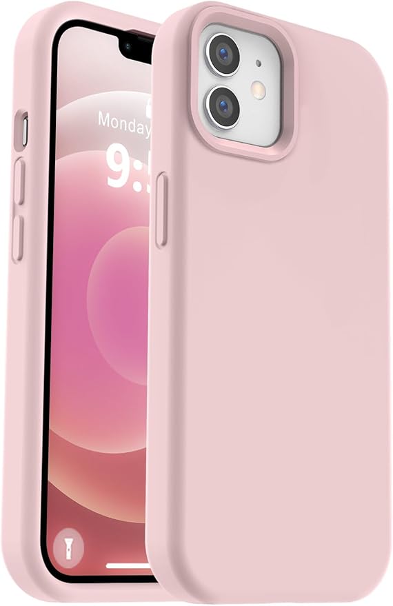 Vooii Compatible with iPhone 12 Case/iPhone 12 Pro Case, Liquid Silicone Upgrade [Soft Anti-Scratch Microfiber Lining] [Shockproof Drop Protection] Phone Case 6.1 inch - Pink Sand
