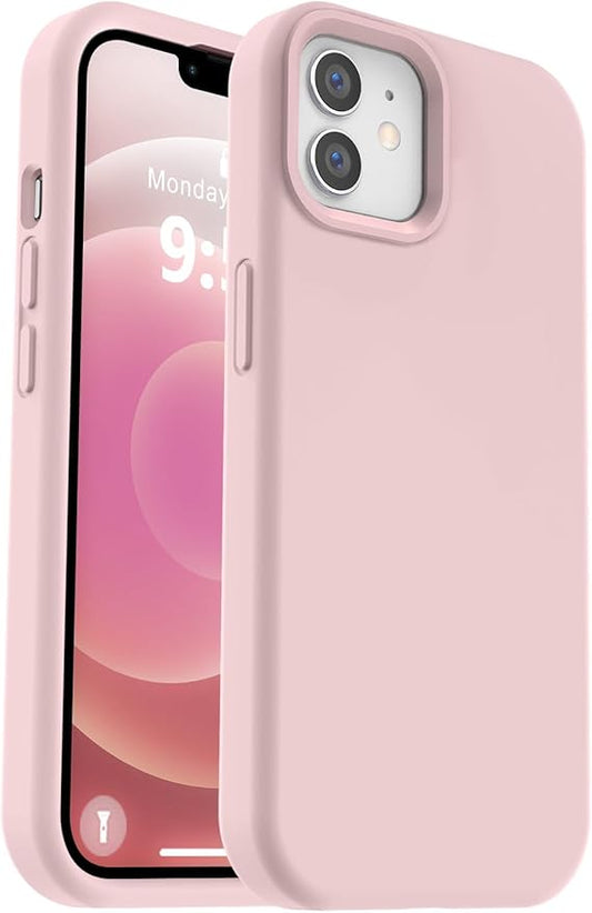 Vooii Compatible with iPhone 12 Case/iPhone 12 Pro Case, Liquid Silicone Upgrade [Soft Anti-Scratch Microfiber Lining] [Shockproof Drop Protection] Phone Case 6.1 inch - Pink Sand