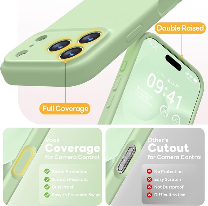 Vooii Magnetic Compatible with iPhone 17 Pro Max Case (Compatible with Magsafe) (Upgraded Camera Protection) Liquid Silicone Shockproof Full Body Protective Phone Cover for Women Men, Matcha, 6.9”