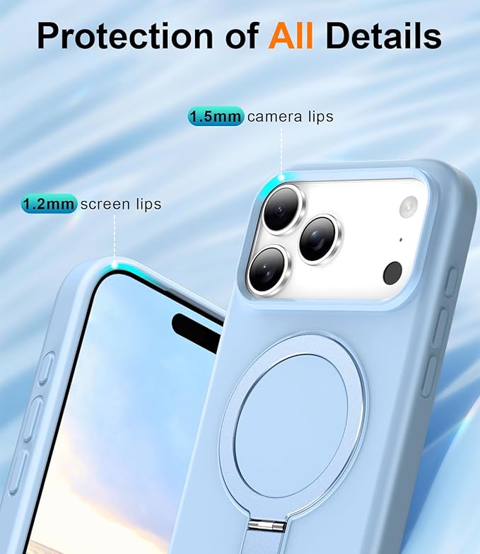 ZHK Liquid Silicone Designed for iPhone 17 Pro Case with Magnet Stand, [Precise Camera Lens Protection][Mil-Grade Drop Shockproof][Soft Anti-Scratch Microfiber Lining] Slim Fit Cover,Baby Blue