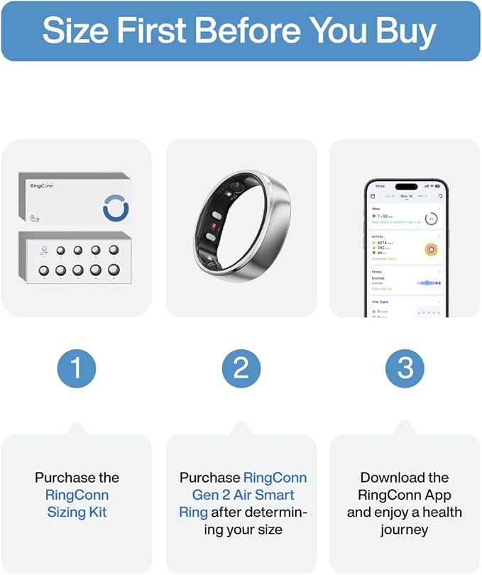 RingConn Gen 2 Air, Ultra-Thin AI Smart Ring, 10-Day Battery Life, Fitness/Sleep/Stress/HR Tracker for Women&Men, No App Fee for Standard Features, iOS & Android Compatible (Size 11, Galaxy Sliver)