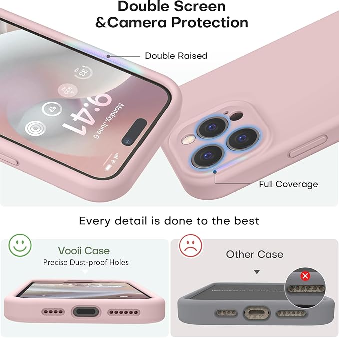 Vooii Compatible with iPhone 15 Pro Max Case, Upgraded Premium Silicone, [Camera Protection] [Soft Anti-Scratch Microfiber Lining] Shockproof Phone Case for iPhone 15 Pro Max 6.7 inch - Pink Sand