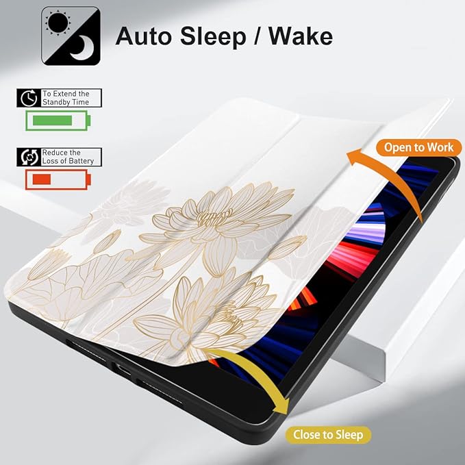 DONGKE Case Compatible with iPad 10.2 Inch 2021 2020 2019 iPad 9th/8th/7th Generation with Pencil Holder, Slim Stand Protective Case with Soft TPU Back, Auto Sleep/Wake Cover, Gold Lotus