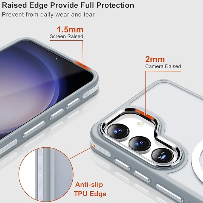 for Samsung Galaxy S25+ Plus Case, Matte S25 Plus Cover Compatible with Magsafe, Built-in Kickstand for Non-slip Shockproof Galaxy S25+ Phone Case, Magnetic Slim Translucent Back (Grey/White)
