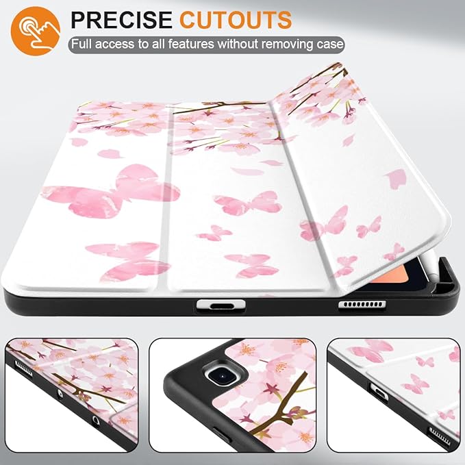 DONGKE Case for Samsung Galaxy Tab S6 Lite 10.4 Inch 2024/2022/2020, Trifold Stand + S Pen Holder + Auto Wake/Sleep + Soft TPU Protective Stand Back Cover, Flower Blossoms