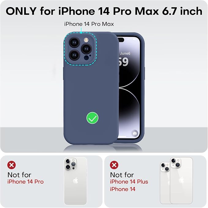 Vooii Compatible with iPhone 14 Pro Max Case, Liquid Silicone Upgrade [Camera Protection] [Soft Anti-Scratch Microfiber Lining] Shockproof Phone Case for iPhone 14 Pro Max 6.7 inch - Navy Blue