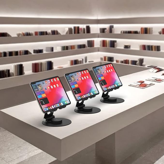 KABCON Swivel Tablet Stand, Aluminum Portable 360°Rotating Holder for Desk,Business,Kitchen,Desktop,Table Stand for iPad Pro 9.7,10.5,12.9/Air Mini,Tab,Fire,Nexus,E-Reader-Black