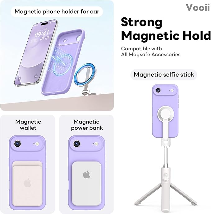 Vooii Magnetic Compatible with iPhone Air Case (Compatible with Magsafe) (Upgraded Camera Protection) Liquid Silicone Shockproof Full Body Protective Phone Cover for Women Men, Light Purple, 6.5"