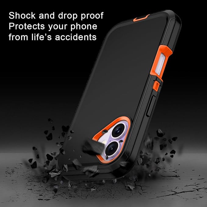 for iPhone 17 Case Shockproof Dust/Drop Proof 3-Layer Full Body Protection [Without Screen Protector] Rugged Heavy Duty Cover Case for Apple iPhone 17 6.3" 2025,Black/Orange