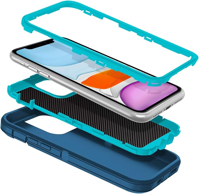 for iPhone 11 Case Shockproof Dust/Drop Proof 3-Layer Full Body Protection [Without Screen Protector] Rugged Heavy Duty Cover Case for Apple iPhone 11 6.1" 2019,Turquoise