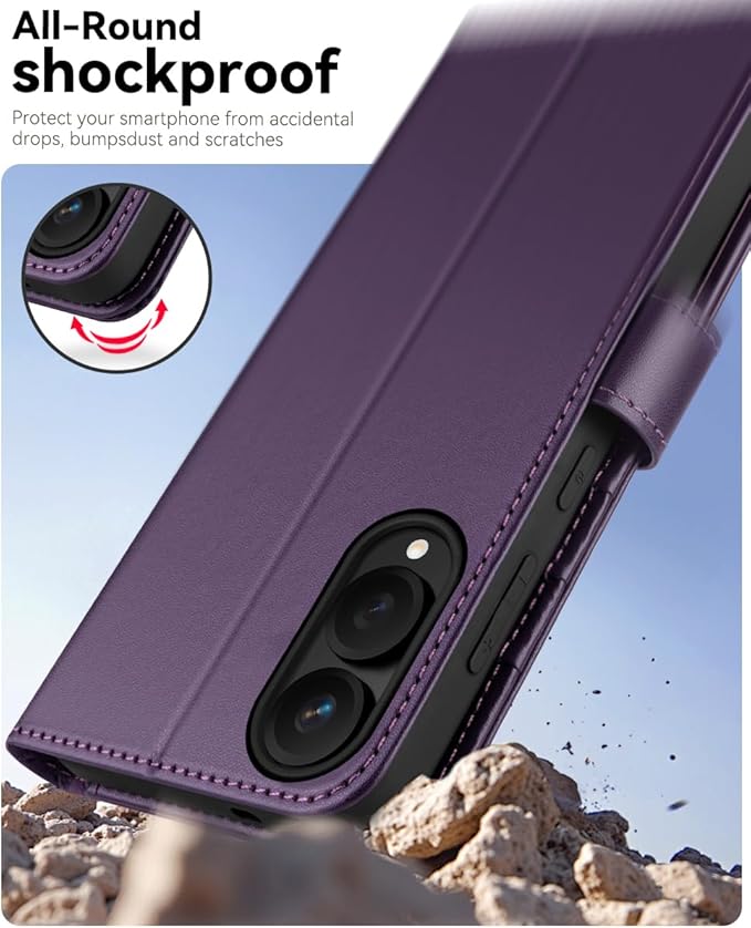 OCASE Compatible with Galaxy S25 Edge Wallet Case, PU Leather Flip Folio Case with Card Holders RFID Blocking Kickstand [Shockproof TPU Inner Shell] Protective Phone Cover 2025, Dark Purlple