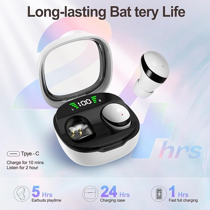 Sleep Earbuds, Invisible Mini Headphones Wireless Bluetooth, Sleep Headphones for Side Sleepers, Small Ear Buds, Hidden Earbuds for Work, Suitable for Sleep, Work, Exercise (White)