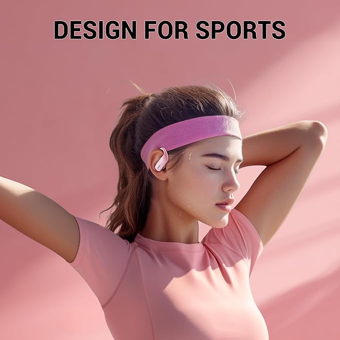 Wireless Sport Earbuds Bluetooth Headphones with Mic 80H Playtime IPX5 Waterproof Ear Buds Deep Bass Earphones Over Ear Headset for Running Gym Workout - Pink
