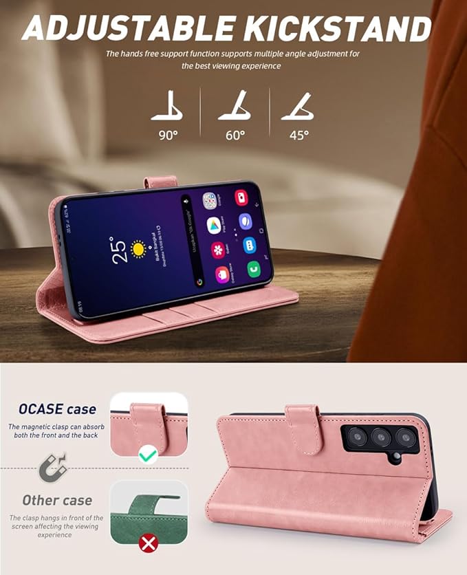 OCASE Compatible with Galaxy S24 5G Wallet Case, PU Leather Flip Folio Case with Card Holders RFID Blocking Kickstand [Shockproof TPU Inner Shell] Phone Cover (2024), Pink
