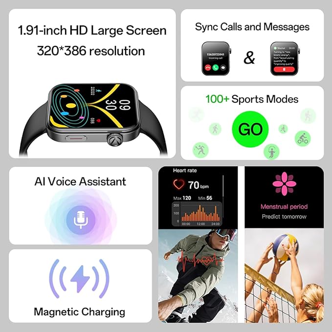 Smart Watches for Men Women (Answer/Make Calls), 1.91'' TFT HD Screen, 100+ Sports Modes Fitness Tracker, Heart Rate/Blood Oxygen/Sleep Monitor, IP67 Waterproof for Android/iOS, Rose Gold