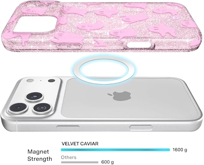VELVET CAVIAR Case for iPhone 17 Pro | Compatible with MagSafe | 10ft Drop Tested | Protective Halloween Cases | Ghosted Pink Glitter