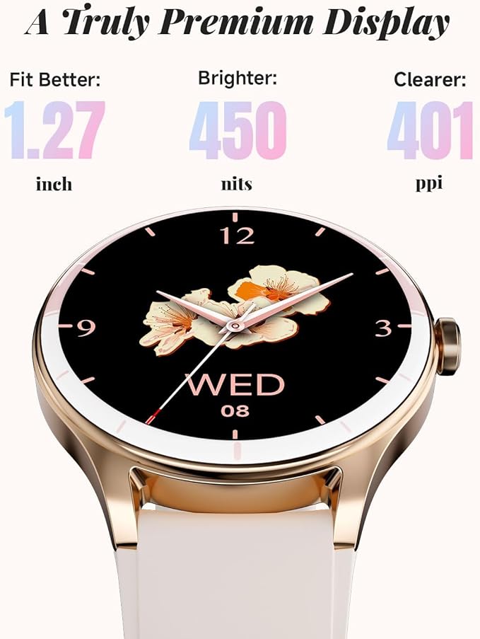 Smart Watch for Women, Smartwatch Compatible Android and iOS Phone, Answer/Make Calls, Fitness Tracker/Step Counter/Running Watch, Sleep/Heart Rate Monitor, 100 Sports, IP68 Waterproof, Beige