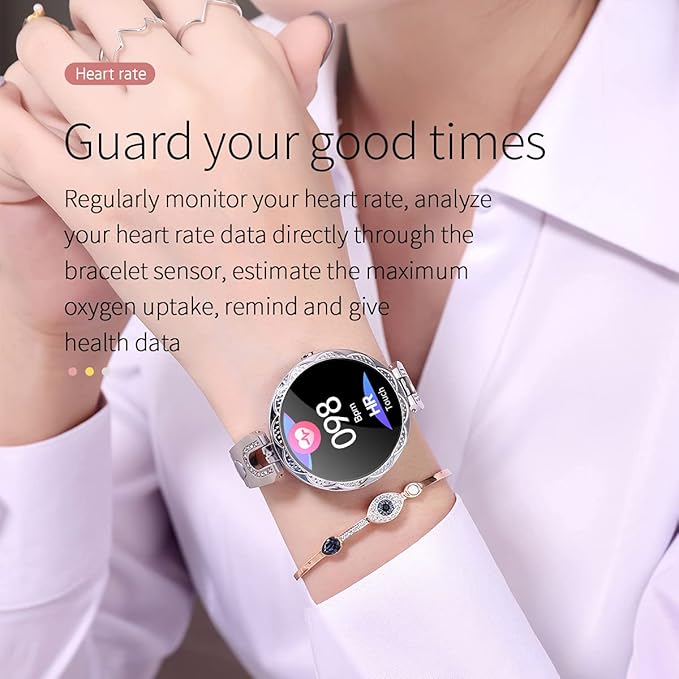 Smartwatch for Women Compatible for iPhone Samsung Android iOS Phones. Smart Bracelet with Female Menstrual Cycle Heart Rate Blood Pressure Remote Photography Waterproof Pedometer (Sliver)