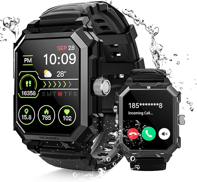 Military Smart Watch for Men (Answer/Dial Call) 680mAh Battery Tactical Rugged IP69 Waterproof Indestructible Smartwatch for Android Phones Fitness Tracker with Blood Pressure Heart Rate