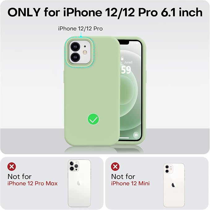 Vooii Compatible with iPhone 12 Case/iPhone 12 Pro Case, Liquid Silicone Upgrade [Soft Anti-Scratch Microfiber Lining] [Shockproof Drop Protection] Phone Case 6.1 inch - Matcha