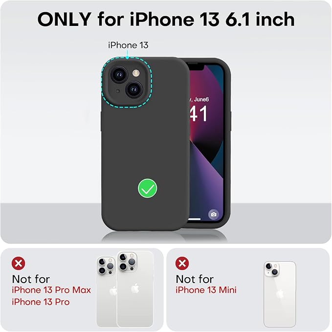 Vooii Compatible with iPhone 13 Case, Liquid Silicone Upgrade [Camera Protection] [Soft Anti-Scratch Microfiber Lining] Shockproof Phone Case for iPhone 13 6.1 inch - Black