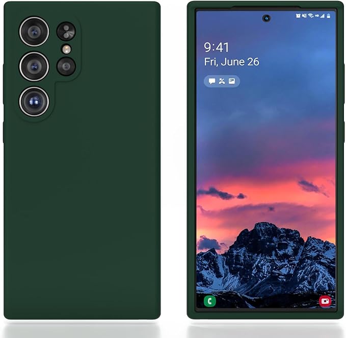 E Segoi Designed for Galaxy S24 Ultra Case, Liquid Silicone Gel Rubber Shockproof Case Soft Microfiber Cloth Lining Cushion Compatible with S24 Ultra 5G 6.8 inch (Sequoia Green, S24 Ultra - 6.8")