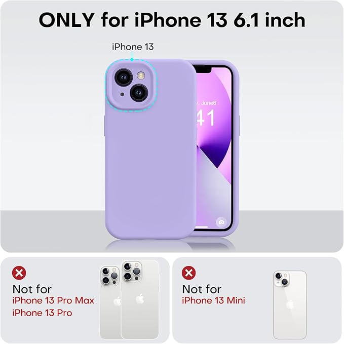 Vooii Compatible with iPhone 13 Case, Liquid Silicone Upgrade [Camera Protection] [Soft Anti-Scratch Microfiber Lining] Shockproof Phone Case for iPhone 13 6.1 inch - Light Purple