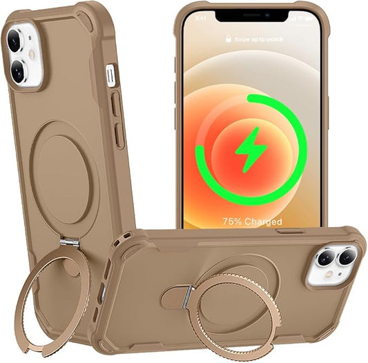 Designed for iPhone 12 & 12 Pro Case with Magnetic Stand [Military Drop Protection][Compatible with Magnet] Shockproof 12 & 12 Pro Phone Case with Ring Holder, Khaki