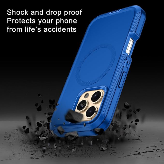 for iPhone 16 Pro Case [Compatible with MagSafe] Shockproof 3-Layer Full Body Protection [Without Screen Protector] Rugged Heavy Duty Cover Case for Apple iPhone 16 Pro 6.3",Sea Blue
