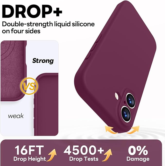 Vooii Magnetic Compatible with iPhone 17 Case (Compatible with Magsafe) (Upgraded Camera Protection) Liquid Silicone Shockproof Full Body Protective Phone Cover for Women Men, WineRed, 6.3"