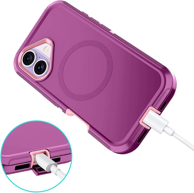 for iPhone 17 Case [Compatible with MagSafe] Shockproof 3-Layer Full Body Protection [Without Screen Protector] Rugged Heavy Duty Cover Case for Apple iPhone 17 6.3" 2025,Purple/Pink