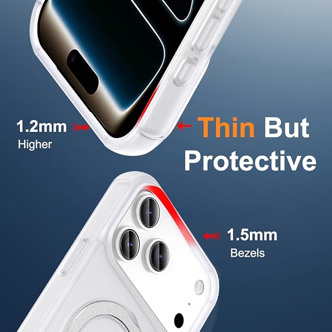 Magnetic Compatible with iPhone 17 Pro Case with Stand [Military Grade Drop Tested][Compatible with Magnet] Ring Translucent Slim Hard Back Soft Edge, Frost White