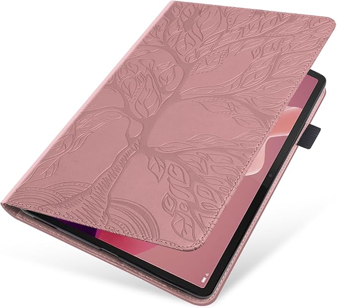 Case for Lenovo Tab P12 12.7 Inch 2023, PU Leather Cover Lightweight Flip Stand Shell with Elastic Band & Card Holder for Lenovo Tab P12 SM-TB370FU/TB371FC-Rose Gold