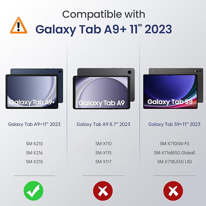 MoKo Case Fit Galaxy Tab A9 Plus 11-Inch 2023 (SM-X210/X216/X218), Shockproof Full Body Rugged Stand Back Cover Built-in Screen Protector Fit Galaxy Tab A9+ 11" 2023, Black