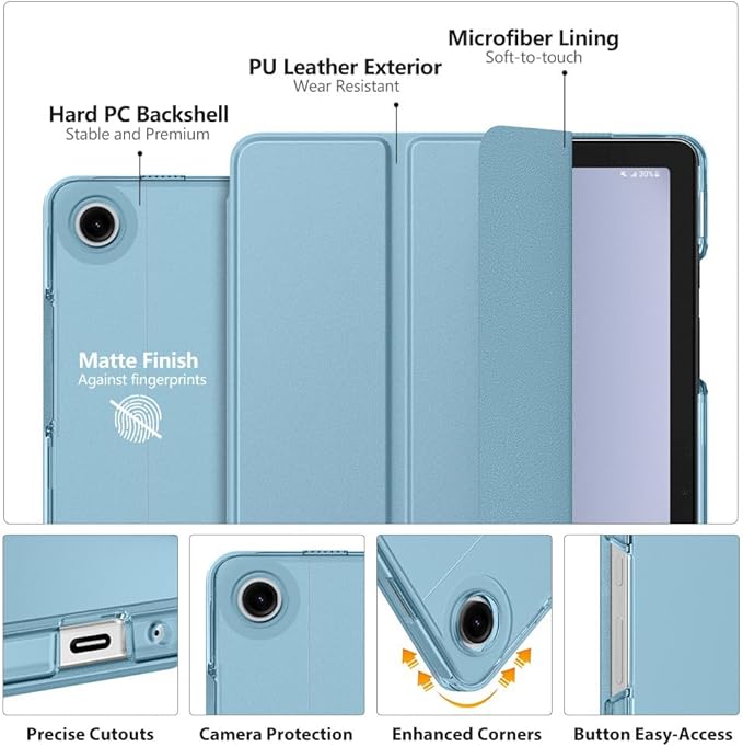 MoKo Case for Galaxy Tab A9+/A9 Plus 11 inch 2023, Slim Stand Protective Smart Cover with Hard PC Translucent Back Shell for Tab A9 Plus Tablet (SM-X210/X216/X218), Auto Wake/Sleep, MistyBlue