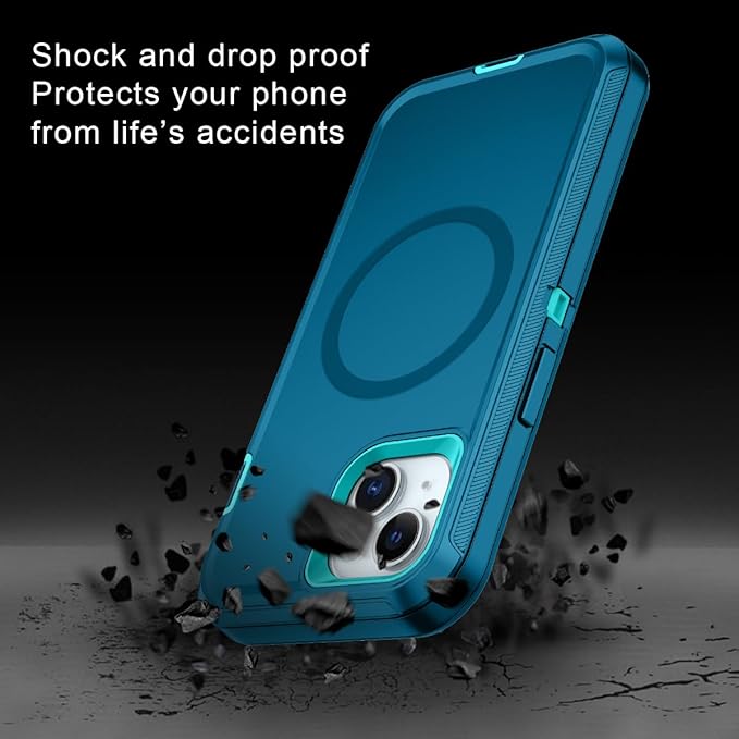for iPhone 13/14/15 Case [Compatible with MagSafe] Shockproof 3-Layer Full Body Protection Rugged Heavy Duty Cover Case for Apple iPhone 13/14/15 6.1",Turquoise