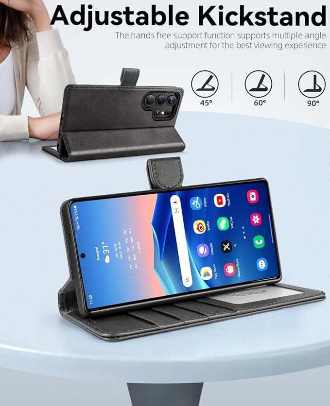 OCASE Compatible with Galaxy S25 Ultra Wallet Case, PU Leather Flip Folio Case with Card Holders RFID Blocking Kickstand [Shockproof TPU Inner Shell] Protective Phone Cover 2025, Graphite