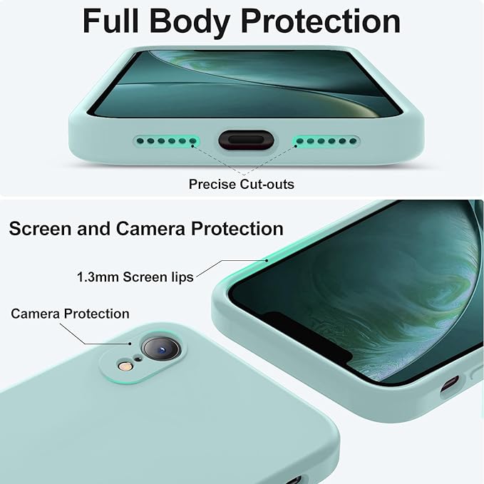 Vooii Compatible with iPhone XR Case, Upgraded Liquid Silicone with [Flat Edges] [Camera Protection] [Soft Anti-Scratch Microfiber Lining] Phone Case for iPhone 10 XR 6.1 inch - Mint