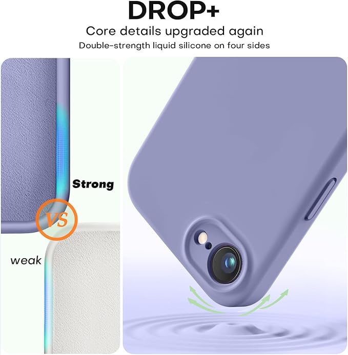 Vooii Compatible with iPhone 16e Case, Liquid Silicone Upgrade [Camera Protection] [Soft Anti-Scratch Microfiber Lining] Shockproof Phone Case for iPhone 16e 6.1 inch - Lavender Grey