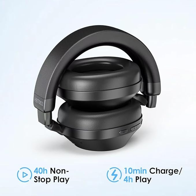 Noise Cancelling Headphones Over Ear Bluetooth 5.3, Wireless/Wired Headset with Mic, 40H Playtime, Deep Bass, Foldable, Transparency Mode, Ideal for Airplane Travel, Work, Commute, Sleep