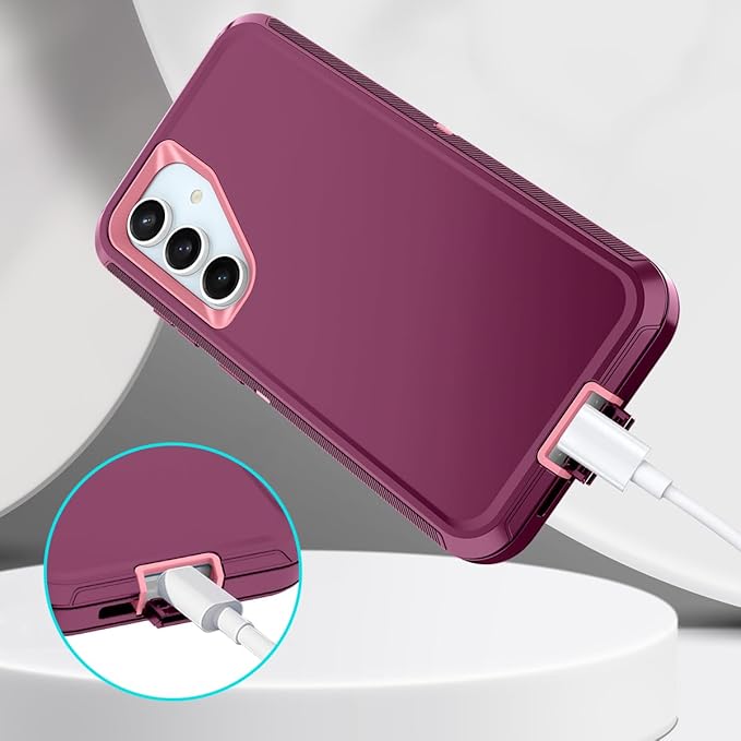 for Samsung Galaxy S24 FE 5G Case Heavy Duty Protective Shockproof Dropproof 3-Layer Full Body Protection [Without Screen Protector] Tough Rugged Case for Galaxy S24 FE,Purple/Pink