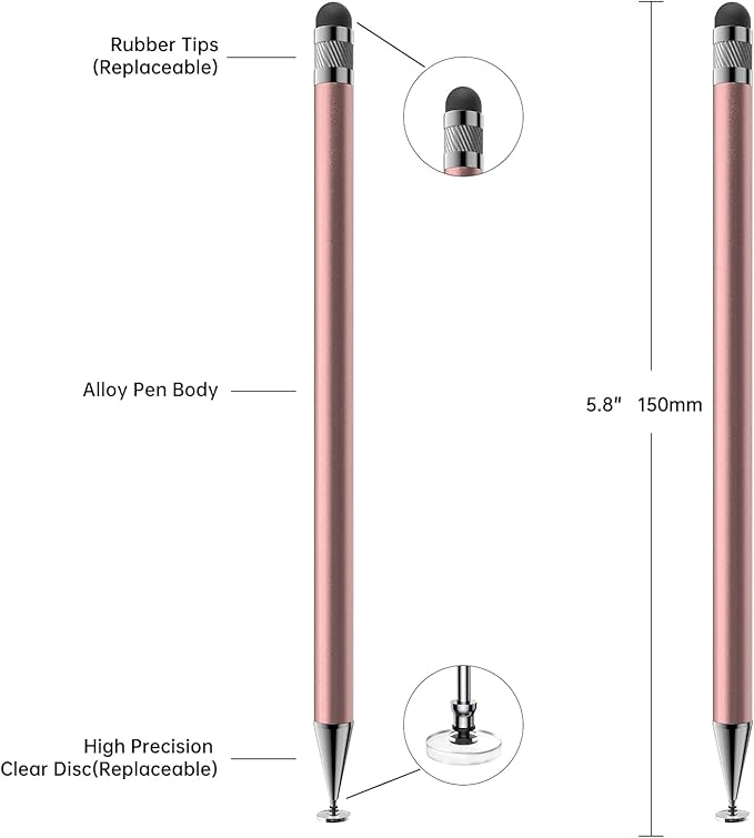 Bopomofo Stylus (5 Pcs), 2-in-1 Stylus Pen for Touchscreen, High Precision and Sensitivity, Suitable for iPhone/ipad/Android Tablets, Compatible with All Touch Screens,Rose Gold