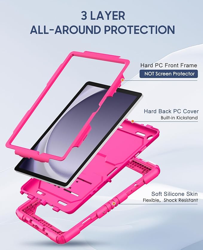 OKP Case for New Samsung Galaxy Tab A9+/ A9 Plus 11 Inch 2023 (SM-X210/X216/X218), Heavy Duty Shockproof Rugged 11" Galaxy A9+ Tablet Protective Cover with Kickstand for Kids Boys Girls, Hot Pink